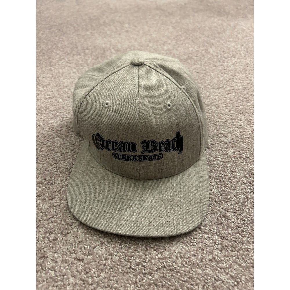 Vintage Yupoong Ocean Beach Surf Skate Hat Mens OSFM Gray Excellent Snapback Cap